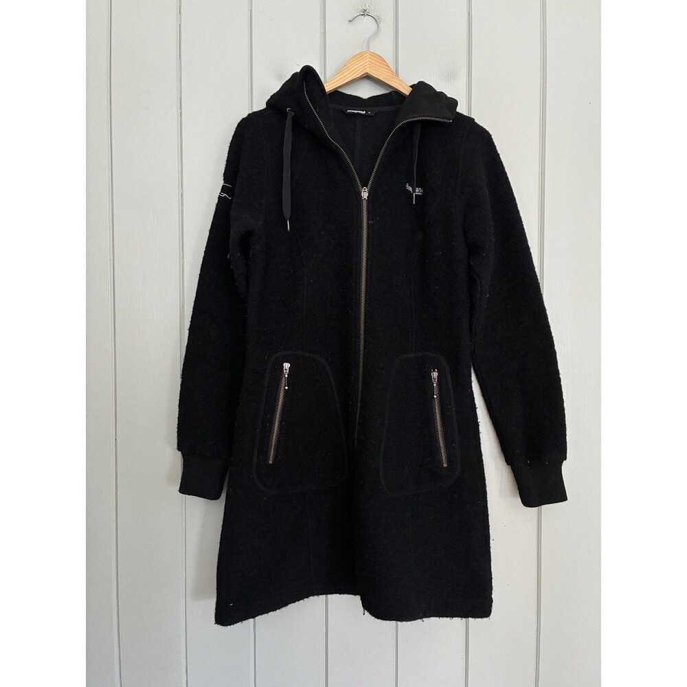 Bergans of Norways Myrull Lady Coat Black Wool Hooded M Medium Boiled Wool